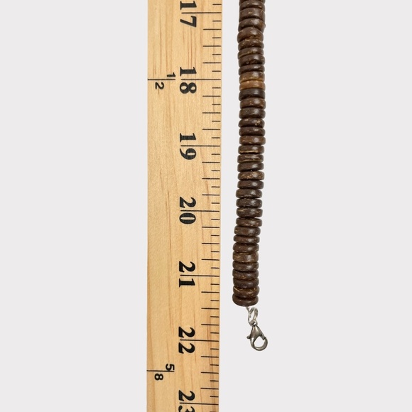 Turquoise and Silver Wood Bead Pendant Necklace - Picture 6 of 6